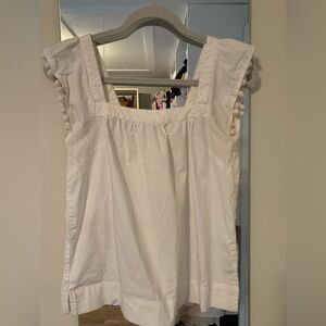 J.Crew White Square-Neck Pom-Pom Trim Tank Top Size 00